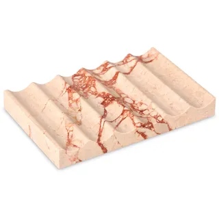 Seifenschale Marmor mit Ablauf Luxuriöse Seifenschale Rechteckige Wellenform Selbstentleerender Seifenbox für Badezimmer Schwammhalter Küche (Rosa)