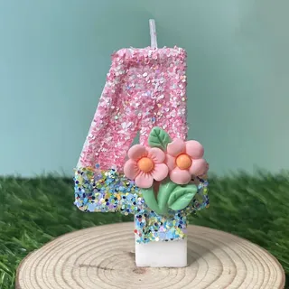 Ovanda Zahlenkerze 4 Geburtstag Kerze Blumendesign Tortendeko für Kindergeburtstag Mädchen Party Dekoration Farbintensiv Fein Verarbeitet Rosa Blume Kuchen Topper mit Pailletten