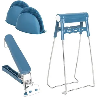 Ibenzoa® Ofenhandschuhe & Griffzangen-Set – Hitzeschutz für heiße Speisen, Silikon & Edelstahl, rutschfeste Griffe, marineblau, 20×15×4,5 cm, 180 g