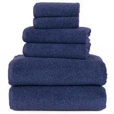 Lavish Home 100% Baumwolle, Zero Twist, weich und saugfähig, 6-teiliges Set mit 2 Badetüchern und 2 Waschlappen (Marineblau), 73,7 x 139,7 x 0,6 cm, Dunkelblau