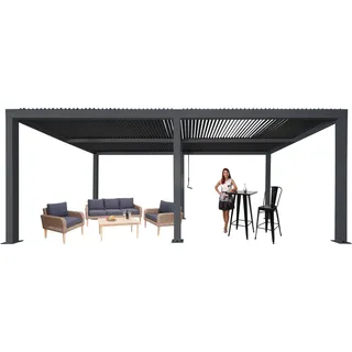 Pergola HWC-L46, Gartenpavillon Lamellen-Pavillon, 10cm-Aluminium-Gestell, Regenrinne sturmfest, 3x6m anthrazit