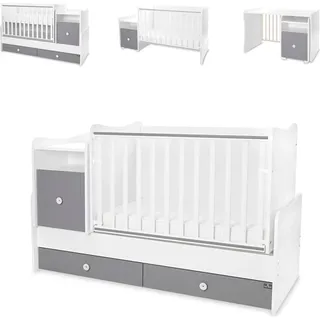 Lorelli Babybett Trend Plus 70x160cm Schreibtisch Kinderbett Schubladen Kommode weiß dunkelgrau - Grau