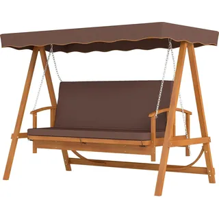 2 in 1 Hollywoodschaukel mit Liegefunktion, 3-Sitzer Gartenschaukel aus Holz, Holzschaukel mit Sonnendach Sitzauflage, Schaukelbank bis 330kg, für Garten, Terrasse, 236x130x181 cm, Braun |