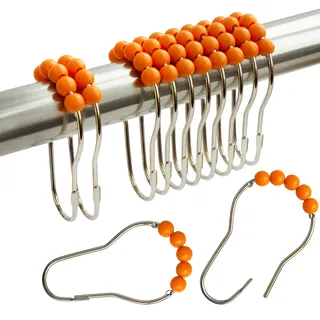 Duschvorhangringe, Edelstahl, Duschvorhanghaken, Acryl-Rollkugeln, rostfrei, strapazierfähig, für Badezimmervorhänge und Vorhänge (Orange/12 Stück)