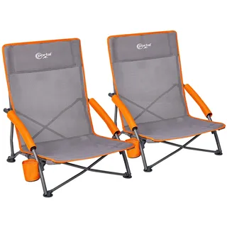 Portal Strandstuhl klappbar leicht Campingstuhl faltbar niedrig atmungsaktives Gewebe 150kg belastbar Faltstuhl tragbar mit Tragetasche Getränkhalter für Strand Garten Wandern