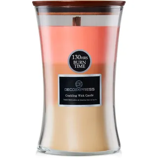 DECO EXPRESS Duftkerze im Glas im Sanduhr Design mit Knisterndem Docht 3 in 1 Duft Kerze Bis zu 130 Stunden Lange Brenndauer Geschenk Idee (Geröstete Marshmallows/Clementinengewürz/Kaminfeuer)