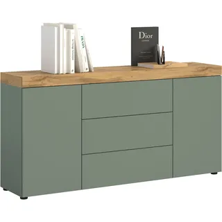 Sideboard OTTO HOME "MAMBO, TOPSELLER, Breite 160cm, 2 Türen, 3 Schubkästen, push-2-open", smoke grün, wotan eiche nachbildung, B:160cm H:80cm T:37cm, FSC-zertifizierter Holzwerkstoff, Sideboards, Sideboard, Kommode, Anrichte, Wohnzimmer, Schlafzimmer