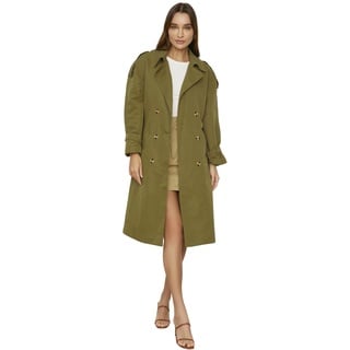 TRENDYOL Damen Zweireihiger Trenchcoat Oversize doppelreihig gewebt, Khaki, 40