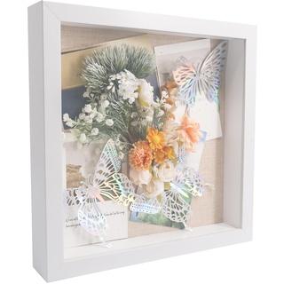 GraduatePro Bilderrahmen zum Befüllen Tief für Objektrahmen Weiß mit Glas Hochzeit 3D Box Deko Wand Oder Schreibtisch Family Geschenk 28x28 cm