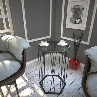 Hanah Home Industrial Side Table, Anthracite, 40 x 62 x 35 cm | 100% Melamine Coated Particle Board, 18 mm Thick, Metal Legs & Glass Ground | Perfect for Hotel & Modern Spaces