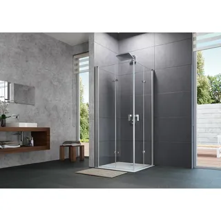 HÜPPE Design pure Schwingfalttür, linksseitige Befestigung, Breite 1000mm, Höhe 2000mm, Montage auf Duschwanne und Fliesenboden, 8P0811092321, Duschkabine: Profilfarbe silber hochglanz Glas ESG klar