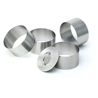 APS 113 Edelstahl Mousse Ring nahtlos, 5-tlg. Set (4 Ringe + 1 Pusher), Ø 8 cm