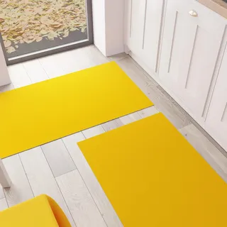 PETTI Artigiani Italiani - Küchenteppich Läufer Küchenteppich Waschbar rutschfest Teppichläufer Küchenteppich Einfarbig 52x340 cm Gelb 100% Made in Italy