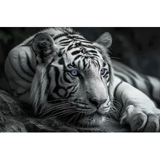 Bild BÖNNINGHOFF "TIGER 78x118 cm – Leinwandbild Keilrahmen Deko modern", schwarz-weiß (farbe bild(er): grau, schwarz, weiß, blau), B:118cm H:78cm T:1,8cm, Canvas, MDF, Bilder, Bild
