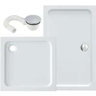 VILSTEIN® Duschwanne Sanitäracryl [80x100cm] - Stilvolle Duschtasse - Duschwanne Komplettset mit Siphon optional - 5cm flaches Duschbecken mit Gefälle & Glasfaserverstärkung - Hochglanz Weiß