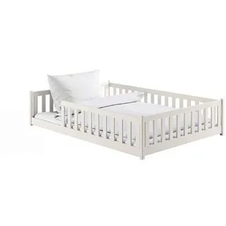 Kids Collective Jugendbett Bodenbett 140 x 200 cm Kiefer massiv beige/weiß