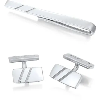 Manschettenknöpfe und Krawattennadel Set KUZZOI "Schmuckset Manschettenknöpfe Kravattennadel 925 Silber" Gr. 15, silber, Schmuck_Sets, Herren, 15, Manschettenknöpfe und Krawattennadel Set