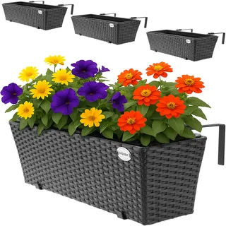 Polyrattan Blumenkasten 4er-Set Schwarz
