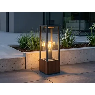 LED Sockelleuchte aus Naturholz & Aluminium in Anthrazit Gartenlampen mit Strom