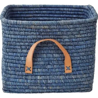 Rice Small Square Raffia Basket with Leather Handles