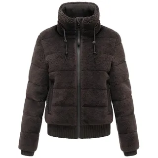 Navahoo Plüschjacke "Plüschjacke Schneepuder 14" ohne Kapuze warme Damen Teddyjacke für den Winter, choco