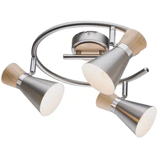 Globo Lighting Strahler Holz naturfarben, Nickel matt, Chromring, ø: 280mm, H: 160mm, exkl. 3x E14 25W 230V - Beige
