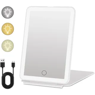 Udbrud Kosmetikspiegel mit Beleuchtung, Tischspiegel mit 72 LED Beleuchtungen Wiederaufladbarer Tragbarer Ultraschlanker Reisespiegel Touchscreen Dimmbarer mit 3 Lichtfarben Faltbarer Makeup Spiegel