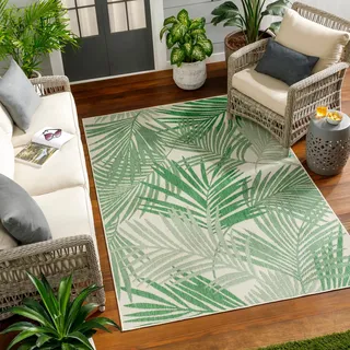 Surya Outdoor Teppich wetterfest, Tarsus - In und Outdoor Teppich für Balkon 200x275 cm, Terrasse, Garten, Küche - Outdoor Teppich Boho Style, Teppich für draußen - Teppich Grün und Elfenbein