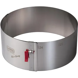 Lares Tortenring Verstellbar mit Klemmhebel Edelstahl | Skala | 18–30 cm | Made in Germany | 10 cm hoch | Verstellbarer Kuchenring rund | Spülmaschinengeeignet