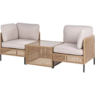 BELIANI 2-Sitzer Gartensofa Beige u. Hellbeige PE-Rattan mit Tisch Armlehnen Metallbeinen Olefin Auflagen Wasserabweisend Modernes Outdoor Lounge Sofa - Beige, Schwarz