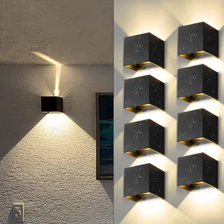 YICALE 12W Wandstrahler Aussenbeleuchtung Up and Down Leuchten Aussen | 3000K Aussenlampe Wand, IP65 Wandlampe Innen für Terrassen, Wohnzimmer, Garten, Balkon, 8 Stücke