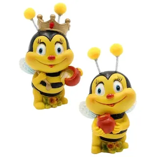 Dekohelden24 Dekofigur Bienenpaar mit Honigtopf, 2er Set, Gartendeko, Polyresin, Größe: L/B/H ca. 5 x 5 x 9 cm