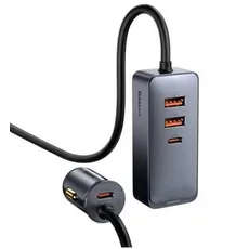 Baseus Car charger Share Together with extension cord 2x USB 2x USB-C 120W (grey)