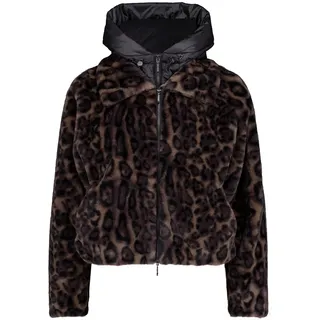 Plüschjacke AMBER & JUNE "Plüschjacke mit abnehmbarem Westenteil", Damen, Gr. 36, bunt (taupe, schwarz), Obermaterial: 100% Polyester PES., Jacken Plüschjacke