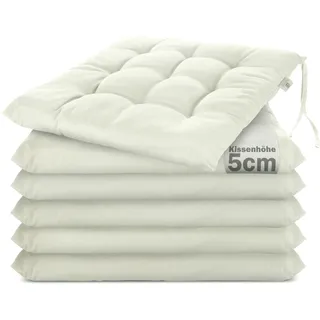 Brandsseller 6er Set Stuhlkissen 40x40x5 cm Sitzkissen Polster Stuhlauflage mit Haltebändern Dekokissen für Indoor Outdoor gesteppt - Weiß