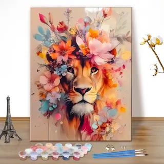 MEIYUDA Malen Nach Zahlen Erwachsene Tier, Löwe DIY Digitales Ölgemälde-Set auf Leinwand Bastelset, Malen Nach Zahlen Erwachsene Artwork für Heimdekoration Geschenk 40x50cm(Ohne Rahmen)