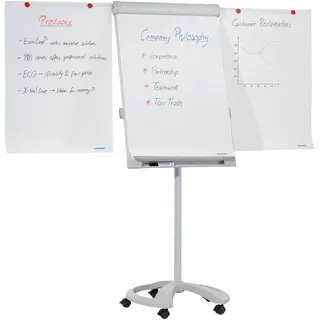 FRANKEN Flipchart, Beschreibbar, Magnetisch, Mobil, Mit Rollen und 2 Seitenarmen, Whiteboard mit Ständer, Papierhalterung und Stifteablage, 67 x 95 cm, PRO Deluxe Mobil, FC81