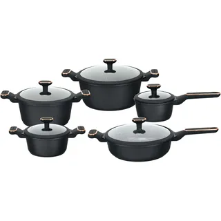 EDENBERG Schwarze Töpfe INDUKTION GLASDECKEL Kochtopf Topfset Keramik und Pfanne ,Kupfer , EB-5657 Töpfe beschichtet, Kochtopf Set| Kochgeschirr Set - Schwarz