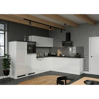 Held Winkelküche L-Form 300 cm Grau/Weiß Hochglanz