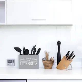 Küchenutzenhalter mit abnehmbarem Boden - Große 2 Fächer - Bauernhof Küchenorganizer - Grau - Für Küchendekor - 9 x 7 x 5 Zoll.