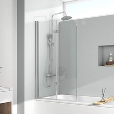 EMKE 120x140cm Duschtrennwand für Badewanne Duschwand für Badewanne Faltbar Faltwand Duschabtrennung Badewannenaufsatz 2 teilig 6 mm Verstärktes Glas Duschwand Badewanne