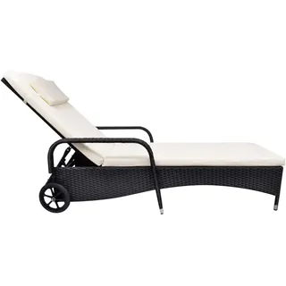 vidaXL Sonnenliege mit Polster & Rollen Poly Rattan Schwarz - Schwarz