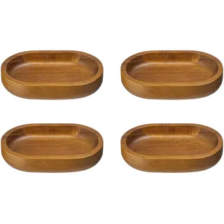 Butlers Seifenschale (4er Set) Acacia , Braun , Holz , 9x3.2x14 cm , Badaccessoires, Seifenschalen