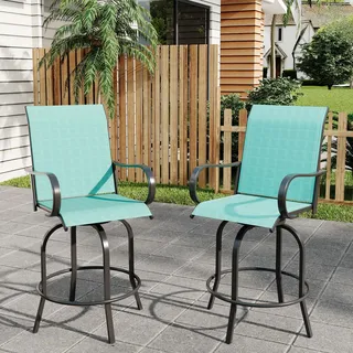 IDEALHOUSE 2er Set Outdoor-Barhocker (Barhöhe) mit 360° Drehfunktion – hohe Rückenlehne & Armlehnen – wetterfestes Textilene – für Terrasse, Balkon & Garten – Farbe: Teal