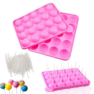 Formen Backen, Cake Pop Silikonform Silikon, mit 100 Stück Cake Pop Sticks, für Süßigkeiten, Schokolade
