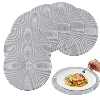 wiipara 6er Set Tischsets Rund Silber für Weihnachten Deko, Platzsets 38 cm