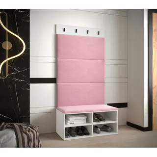 Schuhschrank mit gepolsterten Paneelen HARRISON – weiße, rosa Paneele - Weiß, Rosa