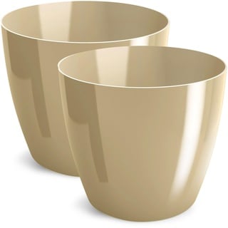 PECZEKO Blumentopf glänzender, Pflanzkübel aus Übertopf Kunststoff Dekorativer Topf für, groß und klein Pflanzen, 2er-Set blumenkübel, blumenkübel kräutertopf, (2 Pack) Beige, ø 14 cm