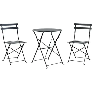 Beliani Balkonset Schwarz Stahl 3-Teilig Runder Tisch mit 2 Stühlen Zusammenklappbar Modern Französicher Stil Terrasse Garten Outdoor Ausstattung - Schwarz