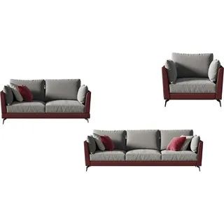 Sofagarnitur 3+2+1 Sitzer Stoff Textil Wohnlandschaft Sofas Couchen Polster Neu - Grau, Rot